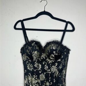 Elegant Black and Gold Floral Bustier